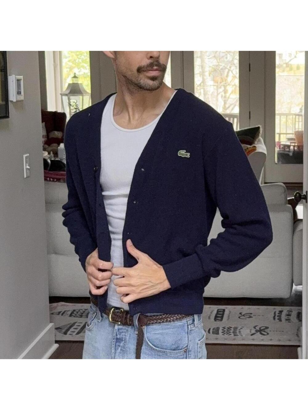 🐊 Vintage IZOD Lacoste Navy Cardigan Size M 🐊